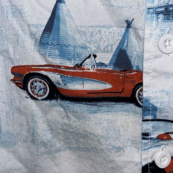 Route 66 vintage Corvette Stingray print SS summer button shirt M Hawaiian Luau - Picture 4 of 7